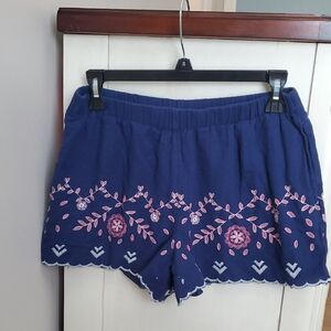 Red Camel Navy Blue Shorts with Pink Embroidery